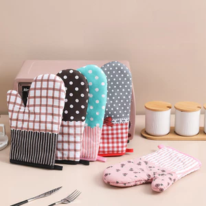 Găng tay chống bỏng gia đình Găng tay nhà bếp cách nhiệt độ cao bằng vải Cotton dày
