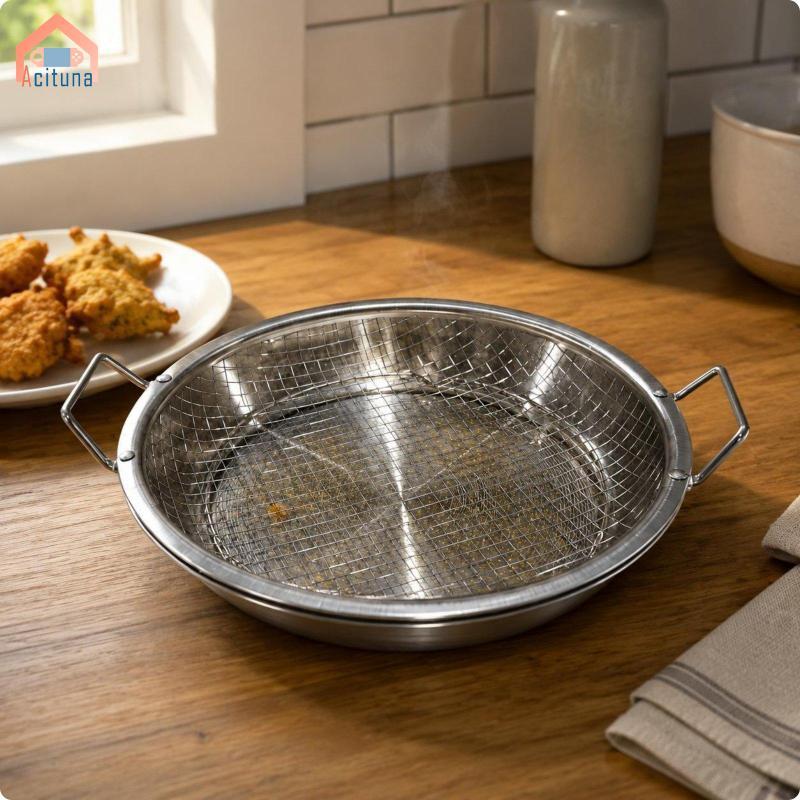 Acutuna 4 Miếng Giỏ Chiên Inox Tay Cầm Đôi Khay Dễ Dàng Vệ Sinh Giá Chảo Chiên Không Khí Để Chiên Sâu, Thịt Nướng