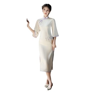 Sườn xám cải tiến phong cách mới mùa xuân trẻ trung, đầm cao cấp có tay áo rộng thanh lịch cho Nữ