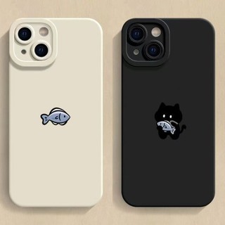 Trường Hợp Điện Thoại Đôi Mèo Đen Cá Xanh For iPhone 17 16 15 14 13 12 11 Pro Max X Xr Xs Max 7 8 Plus SE2020