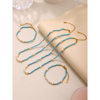 Handmade Ngọc Trai Nước Ngọt Bộ Vòng Cổ Ngọc Trai Dây Thép Không Gỉ Trang Sức Thời Trang Cho Nàng