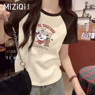 [MIZIQI] Áo thun ngắn tay Cotton nguyên chất dành cho nữ, phong cách Hàn Quốc dáng rộng dáng ôm hơn có đáy