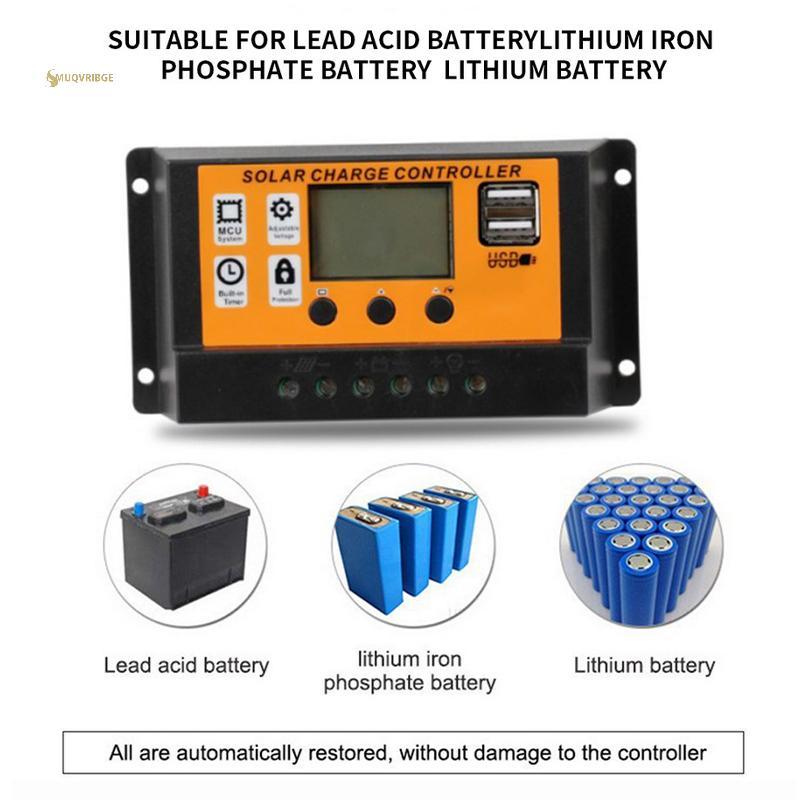 Bộ điều khiển năng lượng mặt trời LCD MUQV 12V / 24V 30A 20A 10A Bộ điều chỉnh sạc năng lượng mặt trời Bộ sạc pin PWM Màn hình LCD USB kép 5V 2.5A Đầu ra MOS n