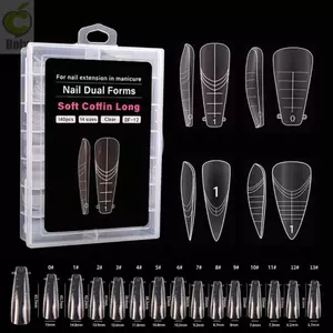 ROLY 140 Chiếc Móng Tay Pháp Dạng Kép, 14 Kích Cỡ Khuôn Nối Dài Móng Tay Có Thể Tái Sử Dụng, Nóng Với Dây Bên Trong Pháp Vuông Hạnh Nhân Móng Tay Giả Đầu Cho Gel Xây Dựng