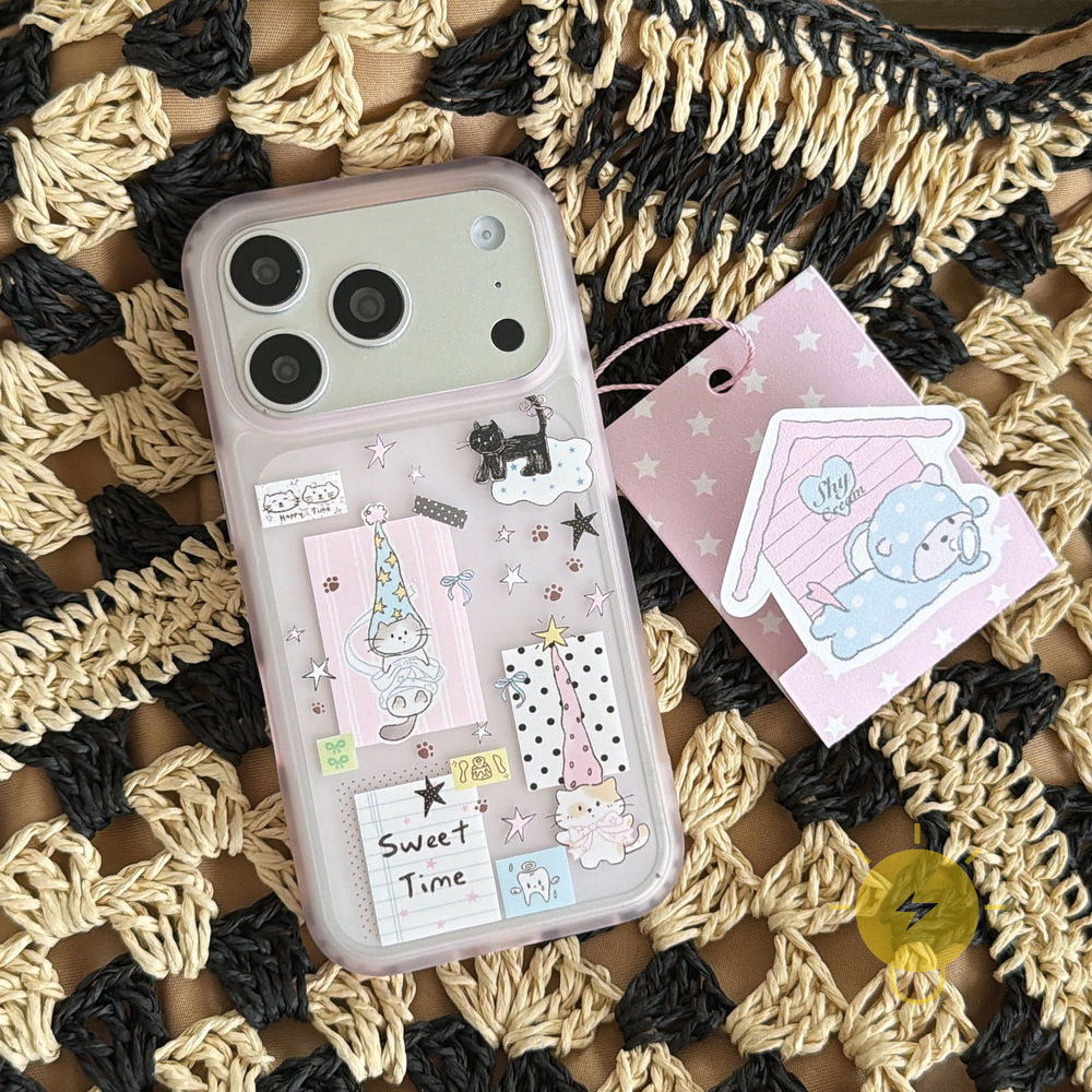Phone Case For iPhone 17 Pro Max 16 15 TPU Pink Cat Star Skin Friendly Aesthetic Korean Cute