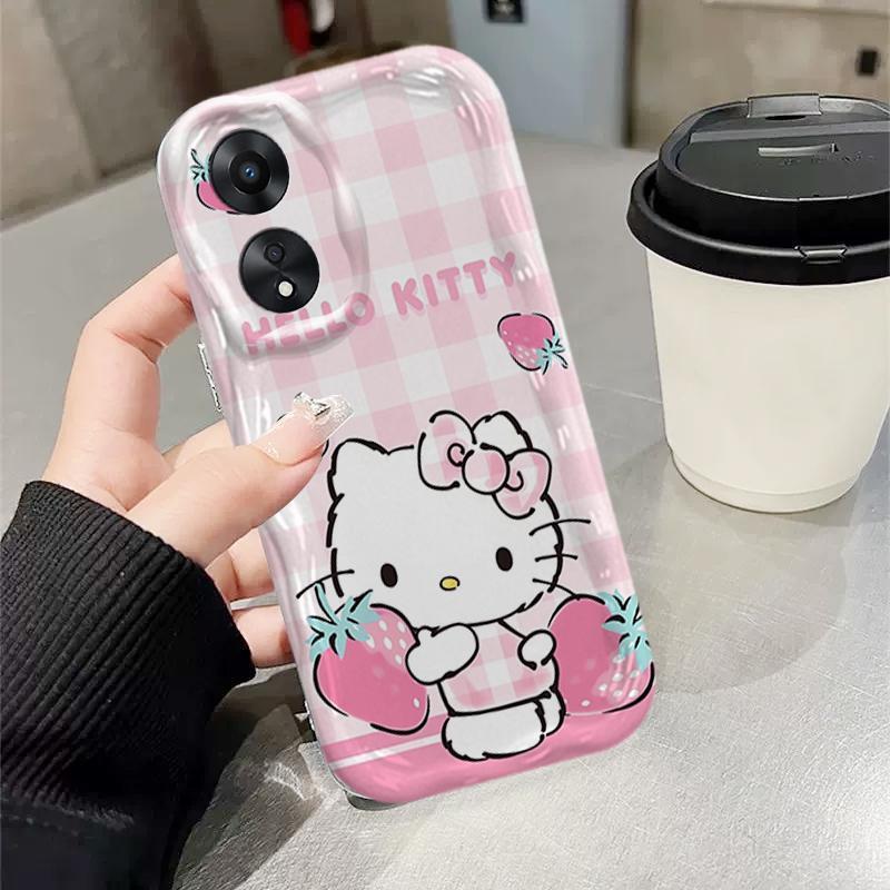 Ốp Silicon Hoạt Hình Cho OPPO A18 A38 A58 A60 A17 A17K 4G 3D Điện Thoại Thông Minh Mềm TPU Kitty Sinh Viên Ốp Lưng Chống Sốc