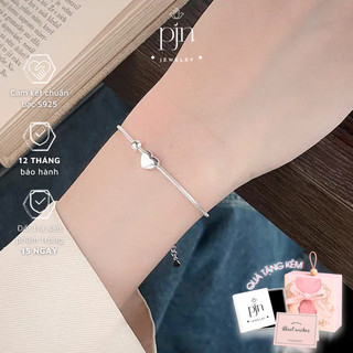 Lắc Tay Bạc Nữ S925 Vòng Tay PJN Dây Bánh Mì Charm Tim Bi Tròn Basic Xinh Xắn Dành Cho Các Nàng VT15
