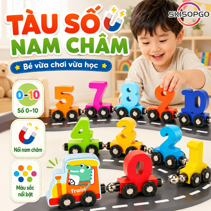 Đoàn Tàu Nam Châm Số Đếm Bằng Gỗ Cho Bé (12/27 toa - size to) Đồ Chơi Thông Minh Cho Bé Phát Triển Tư Duy Trí Tuệ