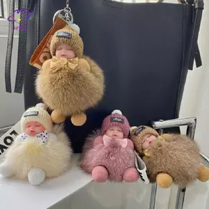 HFTOY Ngủ Bé Móc Khóa Dễ Thương Lông Tơ Sang Trọng Búp Bê Móc Khóa Nữ Cô Gái Túi Mặt Dây Chuyền Ô Tô Móc Khóa Bapa Quà Tặng Trang Trí ~