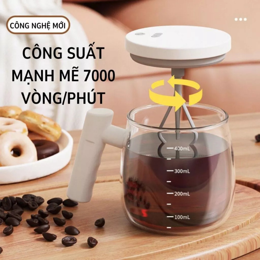 Cốc Khuấy Cà Phê Tự Động HomeMate 400ml Sạc USB, Ly Khuấy Điện Tự Động Pha Cà Phê, Sữa, Matcha Tiện Lợi