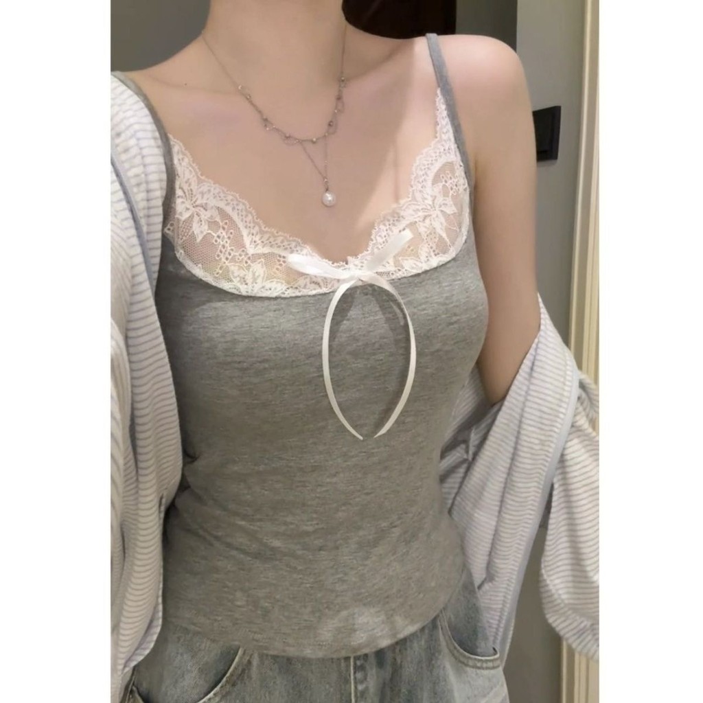 BM Phong Cách Nữ Dễ Thương Đi Kèm Miếng Lót Ngực Ngắn Top Ren Đẹp Lưng Áo Ngực Pure Desire Hot Girl Y2K Dây Đeo Vai Mỏng Hơn Nhìn Bên Ngoài Mặc Bên Trong Hàn Quốc Ngọt Ngào Mát Hẹn Hò Phù Hợp Với Cốc