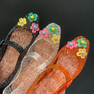 Ngọt Ngào Trong Suốt Pha Lê Đơn Giày Nữ Thời Trang Giày Hoa Phụ Kiện Ngón Chân Vuông Giày Sandal Gót Thấp Dép Bên Ngoài Mặc