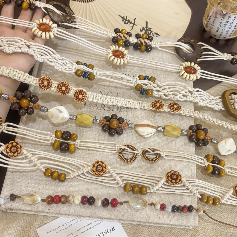 2026 Phong Cách Mới Phong Cách Bohemian Thắt Lưng Phong Cách Dân Tộc Dệt Tay Nhiều Màu Sắc Đính Hạt Dây Thắt Lưng Nữ