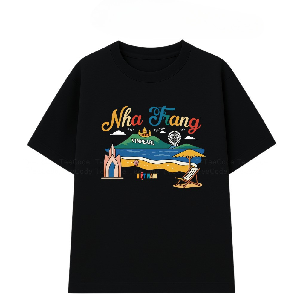（Giao hàng 24h）Angela Áo Thun Việt Nam Nha Trang Du Lịch Vietnam In Hình Biển Tháp Hòn Nam Nữ Unisex Cổ Tròn#123
