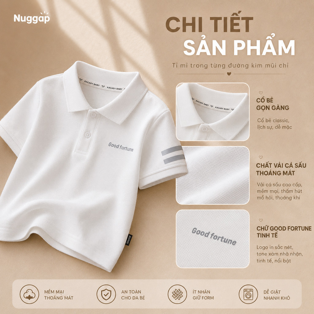 Áo Polo Bé Trai Áo Thun Có Cổ Trẻ Em Vải Cá Sấu Cotton Thoáng Mát FORTUNE NUGGAP