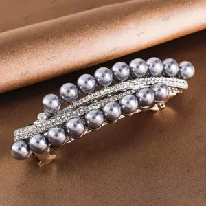 Kẹp Tóc PYCOU, Kẹp Tóc Lò Xo Cao Cấp Hai Hàng, Vintage Giả Ngọc Trai Sáng Bóng Thanh Lịch Barrettes Phụ Kiện Tóc