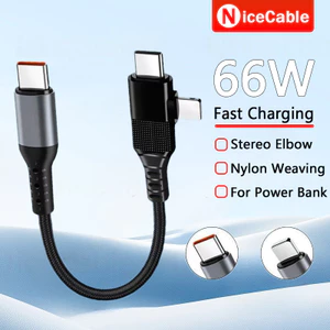 Cáp dữ liệu bện Nylon sạc nhanh 66W Khuỷu tay âm thanh nổi 0,25m / 0,5m Cáp dữ liệu ngắn 2 trong 1 Thiết kế giao diện kép Cáp dữ liệu sạc điện thoại cho máy tính bảng điện thoại