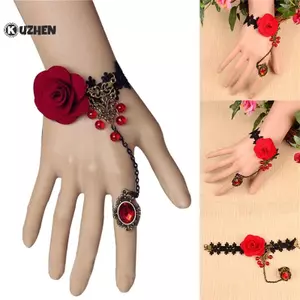 KUZHEN Thời Trang Gothic Gothic Gothic Gothic Retro Vintage Hoa Ma Cà Rồng Dép Hoa Hồng Ren Vòng Tay HOT