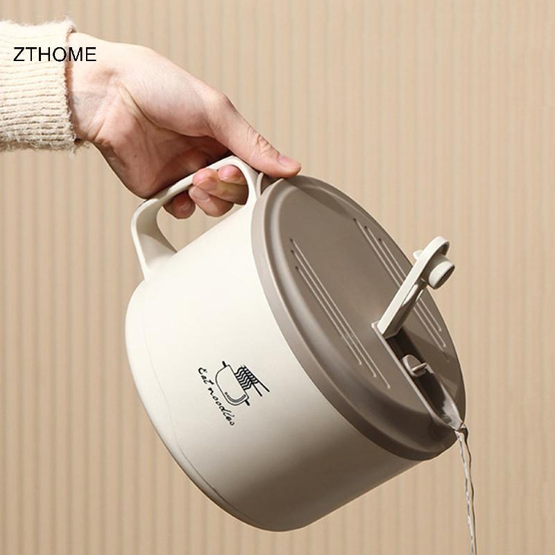 ZTHOME 304 Bát Xốp Inox Dung Tích Lớn Hai Lớp Chống Bỏng Hộp Cơm Trưa Có Bộ Đồ Ăn / Nắp Có Thể Thoát Nước Ramen Bát HOT
