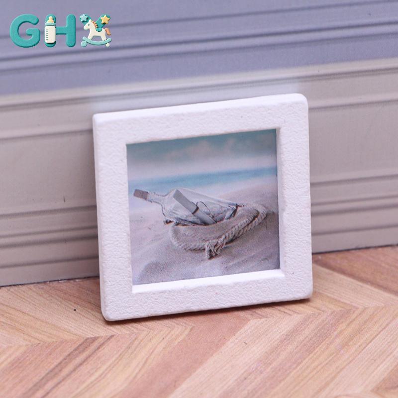GHX 1 Bộ 1: 12 Nhà Búp Bê Thu Nhỏ Mùa Hè Bãi Biển Khung Ảnh Phong Cảnh Bức Tranh Tường Trang Trí Mô Hình Trang Trí Đồ Chơi Nhà Búp Bê Phụ Kiện VN