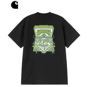 Áo thun có sẵn phong cách rộng thùng thình Pinball họa tiết máy in ở mặt sau 100% Cotton Unisex Nam Nữ Áo thun cổ tròn tay ngắn