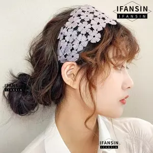 Băng đô ren IFASIN, Vòng buộc tóc hoa thêu chống trượt, Phụ kiện tóc viền rộng thời trang thủ công