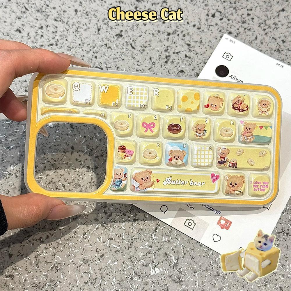 Bàn phím 3D Ốp điện thoại Creative Butter Bear cho iPhone 13 14 11 12 16 17 Pro Max Ốp điện thoại giảm căng thẳng