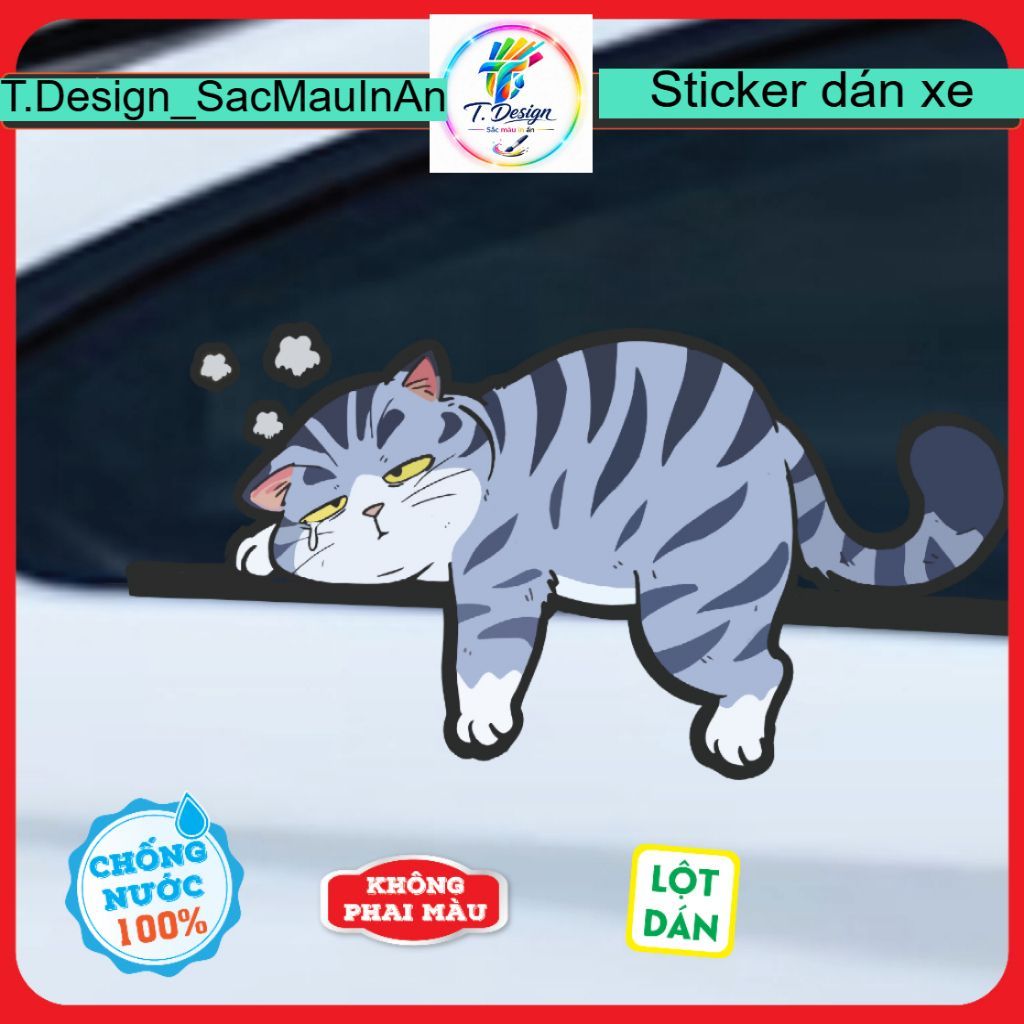 Set 5 con Mèo đi 2 chân dễ thương dán kính xe, sticker chống nước, che vết xước