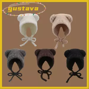 Mũ máy bay ném bom dệt kim GUSTAVA, Mũ len tai gấu Y2k, buộc dây có mũ len ấm áp