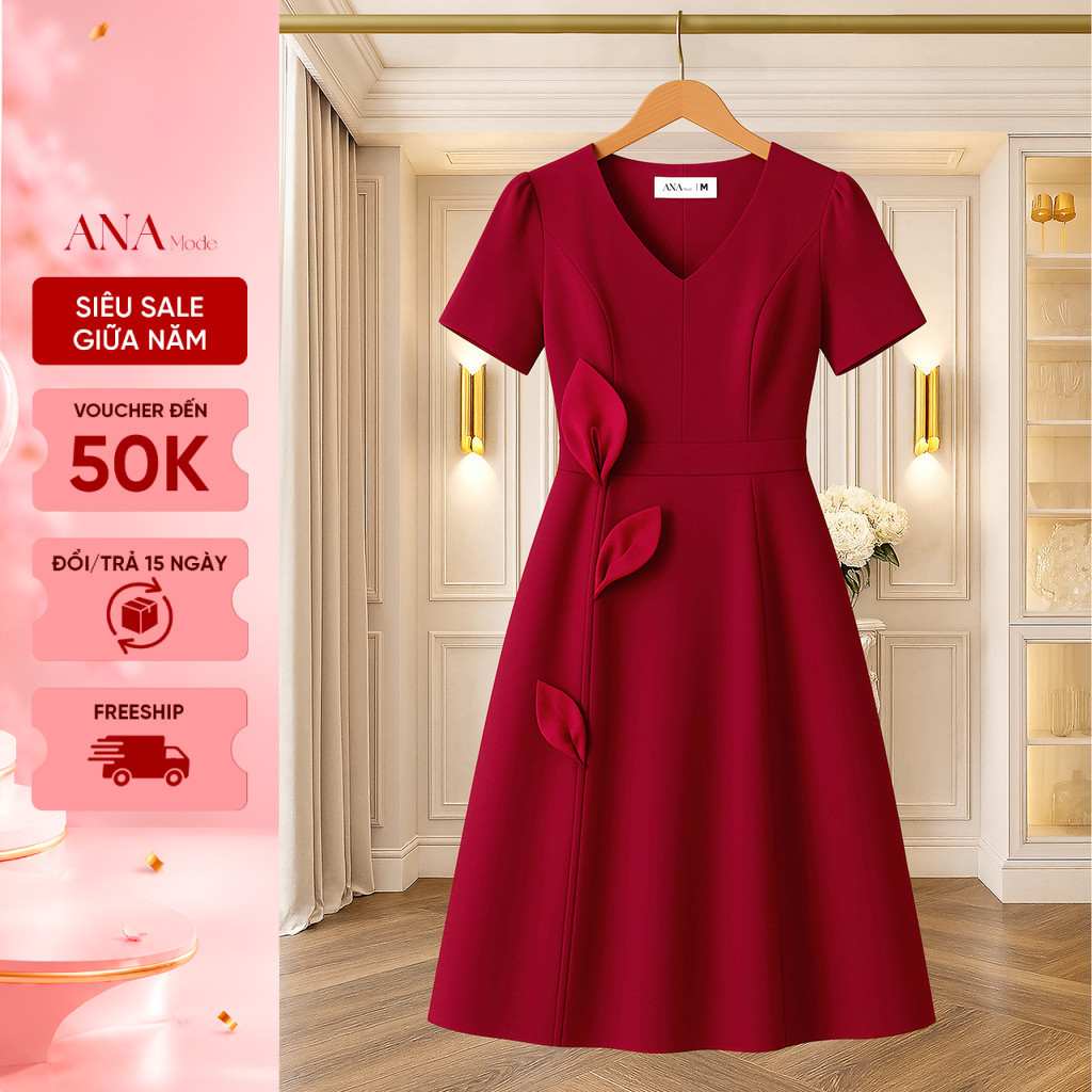 Đầm Chữ A Đính Hoa Trung Niên ANA Mode Chất Liệu Cotton Lạnh Cao Cấp Đi Chơi Quà Tặng Mẹ DM25CHH02
