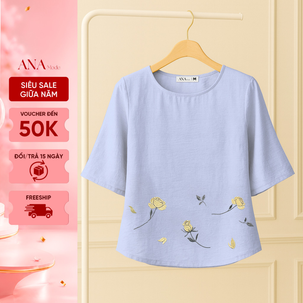 Áo Kiểu Thêu Hoa Trung Niên ANA Mode Chất Liệu Tơ Thái Thanh Lịch Đi Chơi Quà Tặng Mẹ AK25CBE19