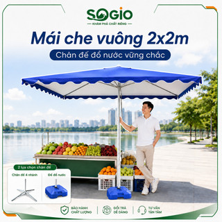 Ô dù vuông 2x2m 2.5x2.5m 3x3m che nắng mưa chống UV, kèm chân đế đổ nước hoặc 4 nhánh, dùng cho quán cafe, sân vườn