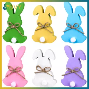 BVY 6 Chiếc Thỏ Phục Sinh Trang Trí Lễ Phục Sinh Trang Trí Thỏ Trang Trí Mùa Xuân Thỏ Gỗ Để Bàn Có Dây Mộc Mạc Thỏ Gỗ Tầng T.