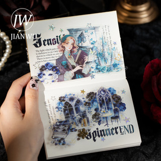 JIANWU Vintage Dark Gothic Hoa Cửa Sổ Phong Cảnh Chất Liệu Cắt Dán Thêu Sò PET Miếng Dán Sáng Tạo DIY Tạp Chí Văn Phòng Phẩm