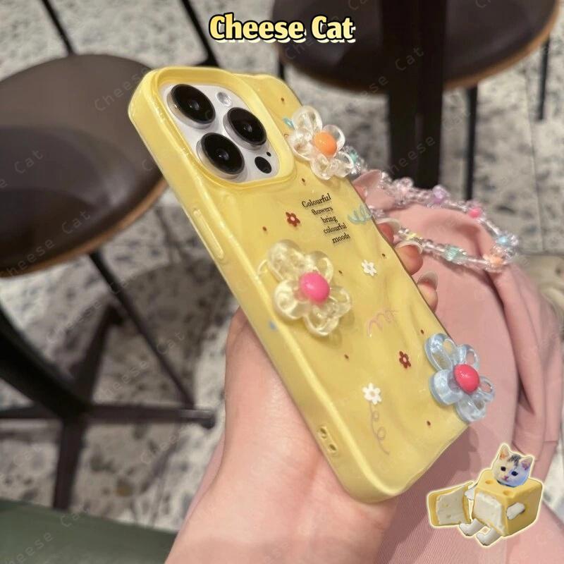 Ốp điện thoại hoa pha lê ba chiều có dây buộc cho iPhone 14 16 15 17 12 11 13 Pro Max Xs Max XR 7Plus