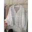 Áo sơ mi vải lanh Cotton cổ chữ v giảm tuổi cho nữ Áo sơ mi dài tay mùa xuân hè khí chất chống nắng hàng đầu mỏng
