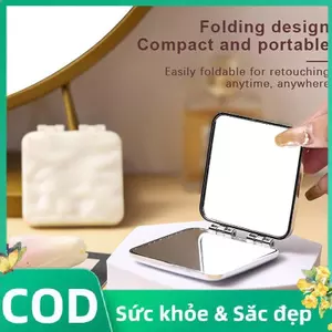 Trong Kho Có Thể Gập Lại Hai Mặt Trang Điểm Gương Mini Xách Tay Vanity Túi Tay Gương Cá Tuyết