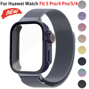 Vỏ kính + dây đeo kim loại cho Huawei Watch Fit 5 Pro / Fit 4 Pro / Fit 5 / 4 / 3 Vỏ bảo vệ màn hình vòng tay từ tính bằng thép không gỉ