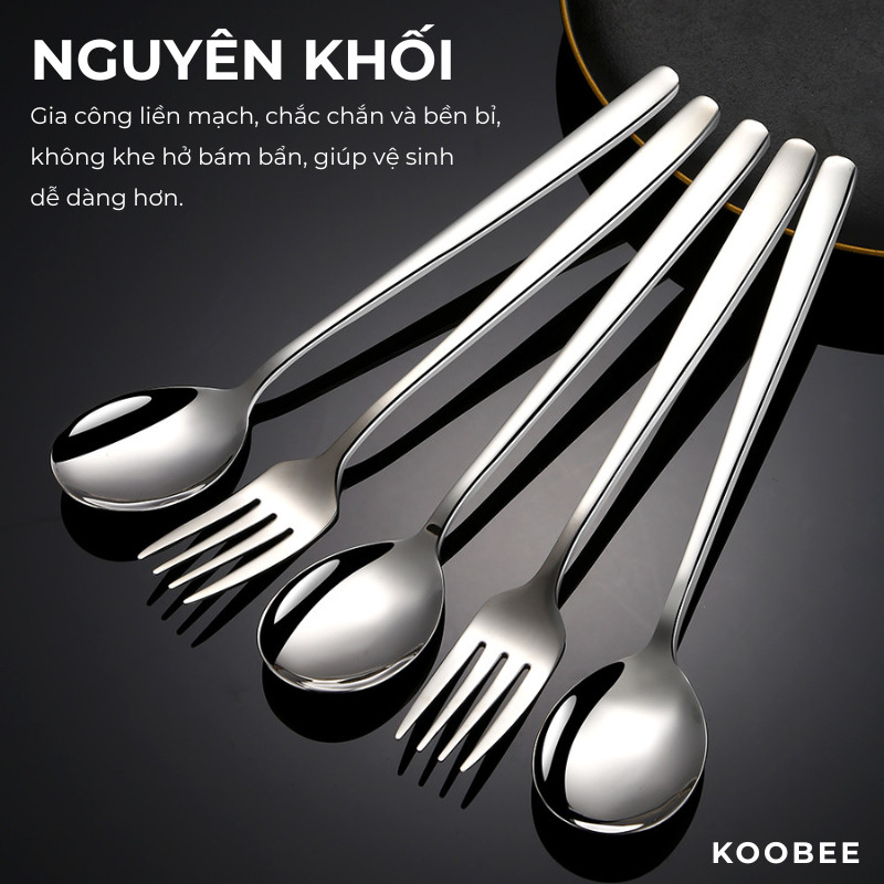 Thìa Nĩa Inox Không Gỉ Cán Dài KOOBEE Phong Cách Hàn Quốc – Muỗng Ăn Cơm, Ăn Canh, Trái Cây, Salad | 130 & 302