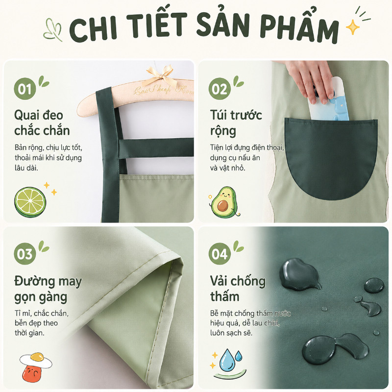 Tạp Dề Nhà Bếp Dễ Thương Chống Dầu Chống Nước, Tạp Dề Nấu Ăn Phong Cách Tây Có Túi Tiện Lợi