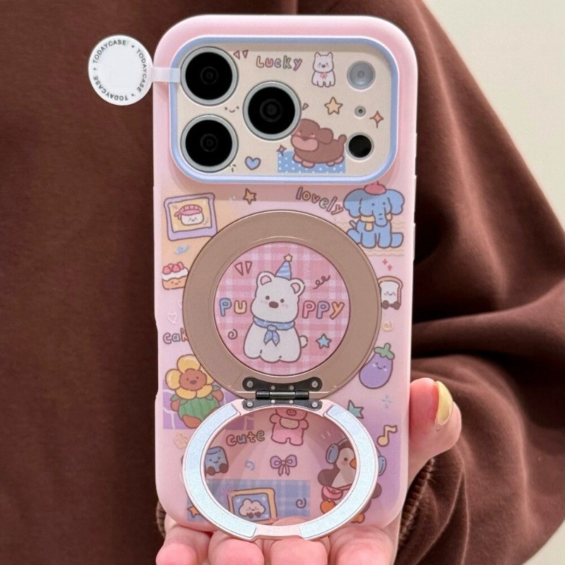 Ốp lưng iPhone Hello Kitty màu hồng kèm đế xoay 360° iP - 11/12/13/14/15/16/17/Plus/Air/Pro/Max