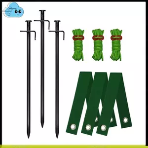 Bộ cọc cây, Hỗ trợ neo hạng nặng cho cây non trong thời tiết xấu, Bao gồm 3 dây đeo, 3 cọc kim loại và 3 dây