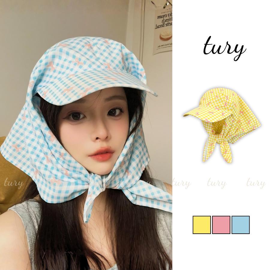 Mũ Khăn Chống Nắng Nữ - Tury - Mũ Lưỡi Trai Kèm Khăn Phối Họa Tiết Caro Nơ - MLT064