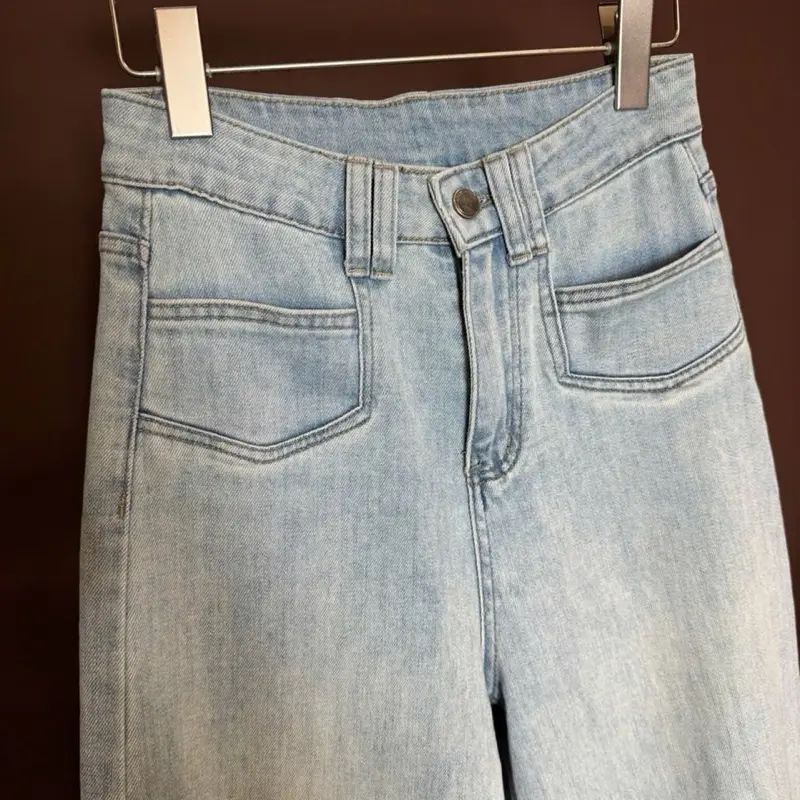 Quần Jean Suông Nữ CHEZI HOUSE Xanh Nhạt Ánh Mài Vải Jean Mềm Qc dài 100cm #8663
