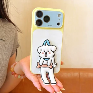 3D Silicone Chó Mèo Giá Đỡ Kính Acrylic Ốp Lưng Điện Thoại iPhone 17 Pro Max 16 15 14 13 Vỏ Bảo Vệ Chống Sốc