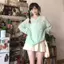 Áo chống nắng rỗng màu xanh bạc hà dành cho nữ Xuân hè dáng rộng Phong cách lười biếng Ôm hơn Áo len dệt kim hàng đầu dành cho nữ