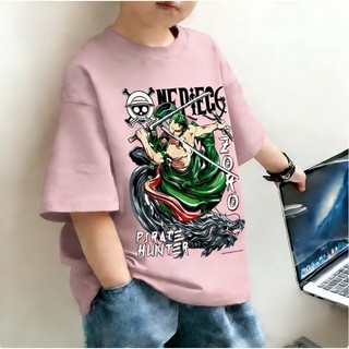 Áo Thun Trẻ Em Bé Trai Gái In One Piece Roronoa Zoro, Áo Bông Ngắn Tay Hè Phong Cách Anime Size 3-12 Tuổi COD