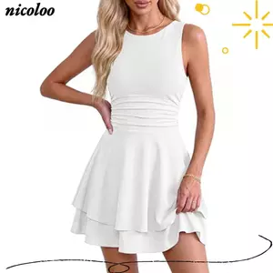 Váy nữ NICOLOO, Váy Mini xếp chữ A, Váy ngắn xếp nếp dễ thương không tay thời trang mùa hè