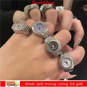 Đồng hồ đeo tay DUSKGLOW Nhẫn đôi, Dây đeo đàn hồi Hợp kim Nhẫn đồng hồ đeo tay, Nhẫn đồng hồ thạch anh La Mã Mini sáng tạo