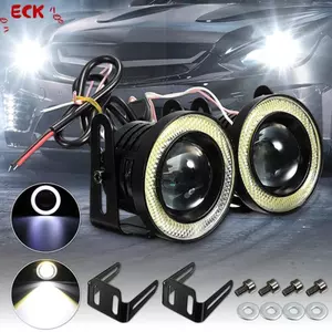 ECK 2.5 '' 15W Xe Trắng COB LED Máy Chiếu Đôi Mắt Thiên Thần Vòng Xanh DRL Đèn Sương Mù HOT